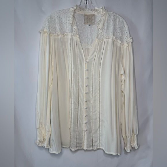 Johnny Was Tops - Johnny Was Cream Pleated Ruffled Blouse - Size L - Like New